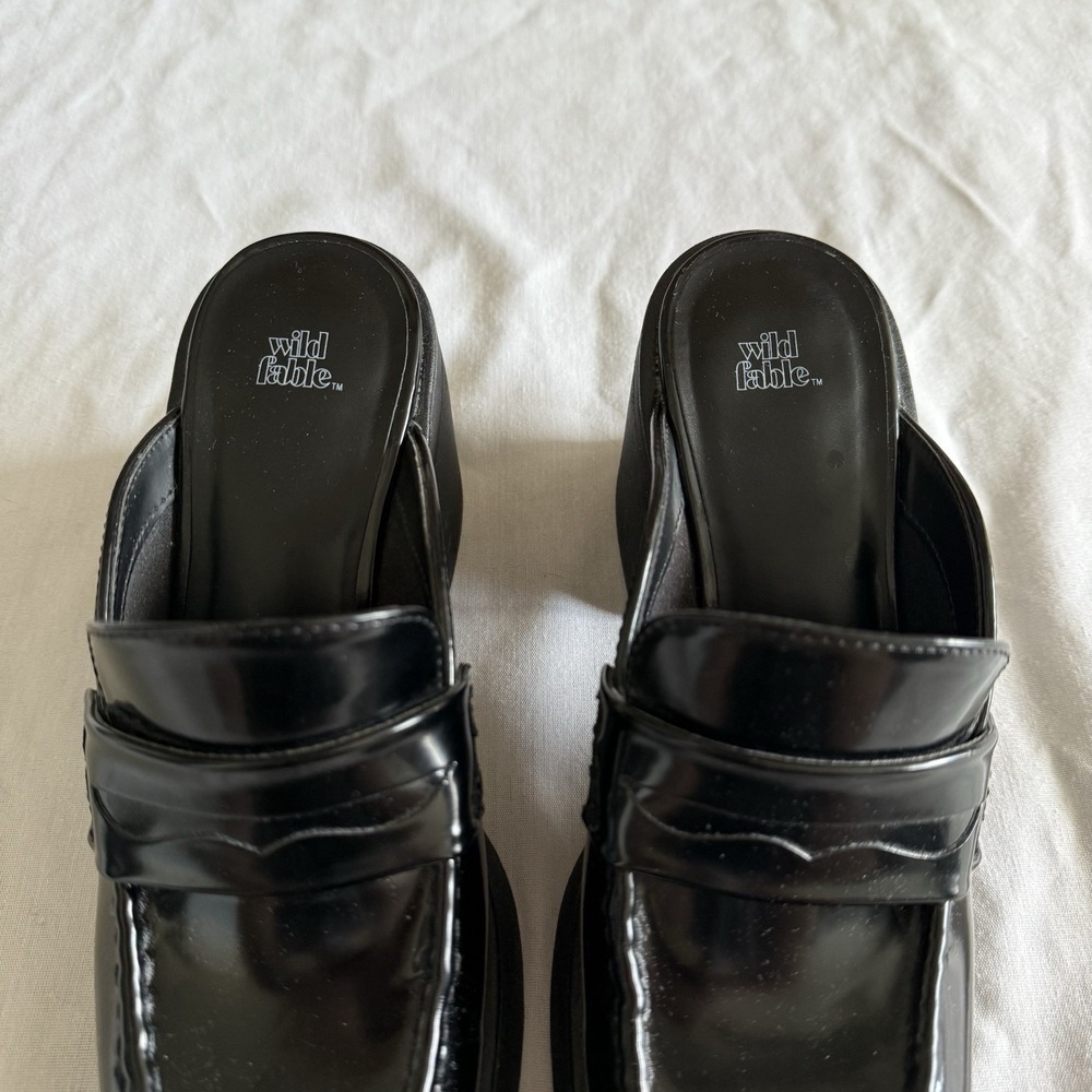 Y2K Chunky Block Platform Black Faux Leather Penny Loafers Womens 6.5 Academia - Picture 11 of 12